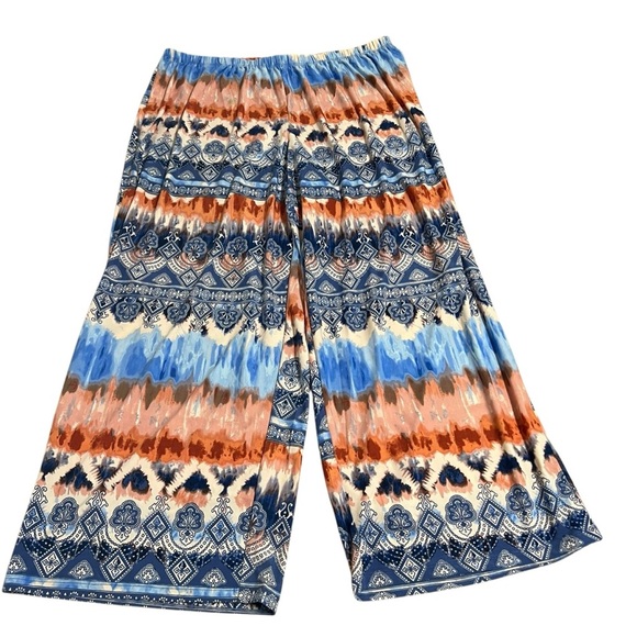 CocoBleu Palazzo Wide Leg Pants Women Large Printed Artsy Stretch Pull On 3X NWT - Picture 2 of 9